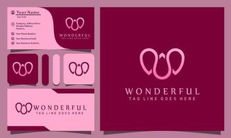 Letter W wonderful beauty drop love luxury logos design vector illustration with line art style vintage, modern company business card template