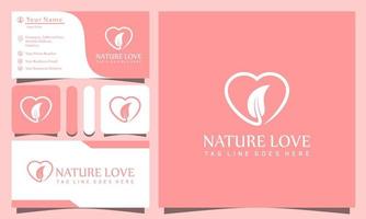 nature love leaves logos design vector illustration with line art style vintage, modern company business card template