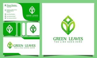 minimalist elegant green nature leaves logos design vector illustration with line art style vintage, modern company business card template