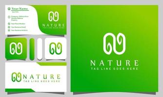 Letter N nature leaves logos design vector illustration with line art style vintage, modern company business card template