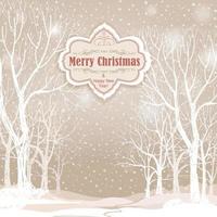 Snow winter landscape with decorated Christmas tree. Merry Christmas holiday greeting card background with snowy winter forest. Christmas wallpaper with copy space. vector