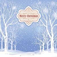 Snow winter landscape with decorated Christmas tree. Merry Christmas holiday greeting card background with snowy winter forest. Christmas wallpaper with copy space. vector