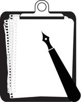 Open notepad with pen isolated on background. Flat style icon. Vector illustration.