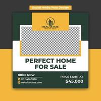 Perfect Home for Sale Real Estate Social Media Post Design Template vector