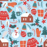 Nursery christmas seamless pattern with hand drawn cartoon elements for prints, wrapping paper, wallpaper, scrapbooking, stationary, etc. EPS 10 vector