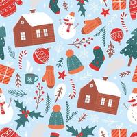 Christmas seamless pattern with hand drawn doodles for nursery textile prints, wallpaper, wrapping paper, scrapbooking, backgrounds, etc. EPS 10 vector