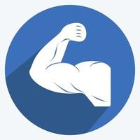 Muscles Icon in trendy long shadow style isolated on soft blue background vector