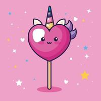 lindo corazón unicornio estilo kawaii con decoración de estrellas y corazones vector