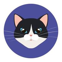 Cara de gato en blanco y negro en marco circular vector