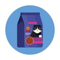 comida para gato en bolsa en marco circular vector