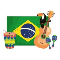 toucan and icons with flag brazil vector