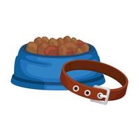 Plato de comida para perros con collar icono aislado vector