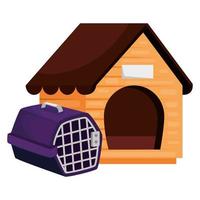 Caja de transporte para mascotas con casa de madera para animales. vector