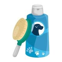 Cepillo para mascotas con icono aislado de botella de cuidado de perro vector