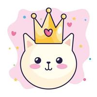 face of cat with crown and cute decoration vector