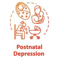 Postnatal depression concept icon. Postpartum depression. PPD. Stressed young mother. Mood disorder idea thin line illustration. Vector isolated outline RGB color drawing