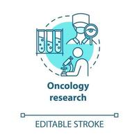 Oncology research concept icon. Laboratory chemical analysis. Medical study. Biotechnological experiments idea thin line illustration. Vector isolated outline RGB color drawing. Editable stroke