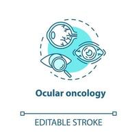 Ocular oncology concept icon. Eye neoplasm diagnosis and treatment. Structure, functioning of eye. Ophthalmology idea thin line illustration. Vector isolated outline RGB color drawing. Editable stroke