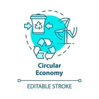 Circular economy concept icon. Infinite industrial loop. Sustainability and recycling. Market development idea thin line illustration. Vector isolated outline RGB color drawing. Editable stroke
