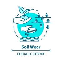 Soil wear concept icon. Industrial damage to nature. Agriculture and agronomy. Cultivation, seedling. Farming idea thin line illustration. Vector isolated outline RGB color drawing. Editable stroke