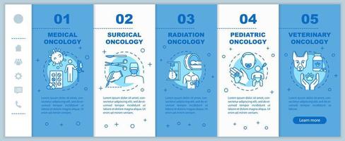 Oncology onboarding vector template. Surgical and radiation cancer treatment. Responsive mobile website with icons. Medical and veterinary oncology. Webpage walkthrough step screens. RGB color concept