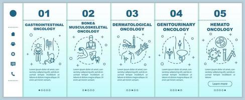 Oncology onboarding vector template. Bone and musculoskeletal cancer. Gastrointestinal oncology. Responsive mobile website with icons. Webpage walkthrough step screens. RGB color concept