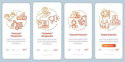 Financial perspective onboarding mobile app page screen with concepts. Targeting and economy. Marketing walkthrough 4 steps graphic instructions. UI vector template with RGB color illustrations