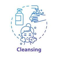 Cleansing, face washing, skin purification concept icon. Cleanser and soap use, hygienic procedure, cosmetology idea thin line illustration. Vector isolated outline RGB color drawing. Editable stroke