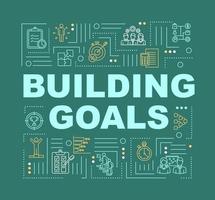 Goal setting word concepts banner. Business strategy. Company KPI. Infographics with linear icons on dark green. Corporate objectives. Isolated typography. Vector outline RGB color illustration