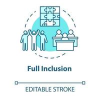 Full inclusion concept icon. Student group dynamics. Diverse community. Class teamwork. Inclusive education idea thin line illustration. Vector isolated outline RGB color drawing. Editable stroke