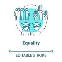 Equality concept icon. Positive support. Diverse community. High school graduate. Inclusive education idea thin line illustration. Vector isolated outline RGB color drawing. Editable stroke