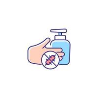 Antiseptic hand washing RGB color icon. Hand disinfectant. Antiseptic handrub. Preventing bacteria and viruses spread. Alcohol-based product. Isolated vector illustration. Simple filled line drawing