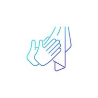 Dry hands with towel gradient linear vector icon. Effective bacteria removing. Using paper and textile towels. Thin line color symbol. Modern style pictogram. Vector isolated outline drawing