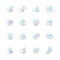Keeping hands clean gradient linear vector icons set. Washing with soap and water. Remove pathogenic microorganisms. Thin line contour symbols bundle. Isolated outline illustrations collection