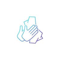 Dry hands with tissue gradient linear vector icon. Wiping off dirt and germs from palms. Use antibacterial wipes. Thin line color symbol. Modern style pictogram. Vector isolated outline drawing