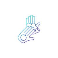Rub palms with fingers gradient linear vector icon. Regular handwashing. Cover hands with soap lather. Remove bacteria. Thin line color symbol. Modern style pictogram. Vector isolated outline drawing
