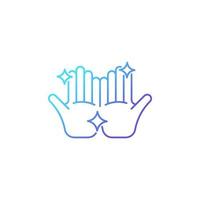 Clean hands gradient linear vector icon. Washing hands with warm water and soap. Skin, eye infections prevention. Thin line color symbol. Modern style pictogram. Vector isolated outline drawing