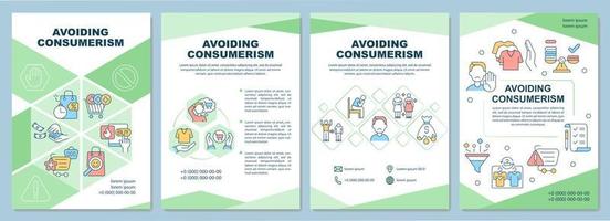 Avoiding consumerism brochure template. Stop excessive consumption. Flyer, booklet, leaflet print, cover design with linear icons. Vector layouts for presentation, annual reports, advertisement pages