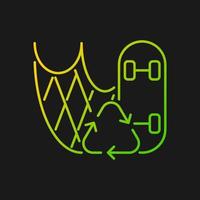 Skateboard made from fishing nets gradient vector icon for dark theme. Fishing gear reuse. Reduce deforestation. Thin line color symbol. Modern style pictogram. Vector isolated outline drawing