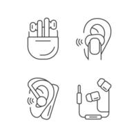 Compact in ear earphones linear icons set vector