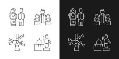 Nepalese traditions linear icons set for dark and light mode vector