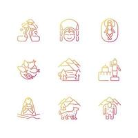 Culture of Nepal gradient linear vector icons set