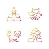 Tourism in Nepal gradient linear vector icons set