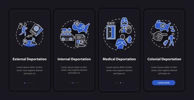 Different deportation types onboarding mobile app page screen vector