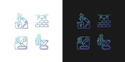 Automation in different industries gradient icons set for dark and light mode vector