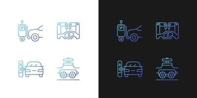 Automation in automobile industry gradient icons set for dark and light mode vector