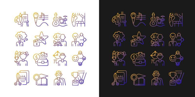 Talents and aptitudes gradient icons set for dark and light mode