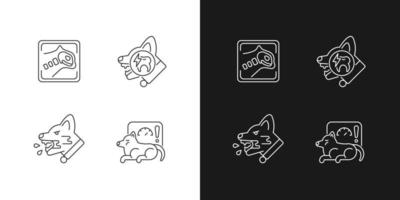 Pet treatment linear icons set for dark and light mode. Domestic animals illness. Common and dangerous diseases. Customizable thin line symbols. Isolated vector outline illustrations. Editable stroke