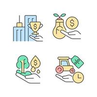 Grant and investment RGB color icons set. Small business financial support. Startup growth. Tax reduction. Isolated vector illustrations. Simple filled line drawings collection. Editable stroke