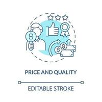 Price and quality blue concept icon. Customer satisfaction level from purchased goods. Operations managment abstract idea thin line illustration. Vector isolated outline color drawing. Editable stroke
